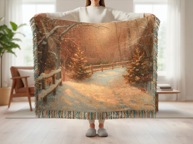 Cozy Winter Scene with Snow Trees Blanket