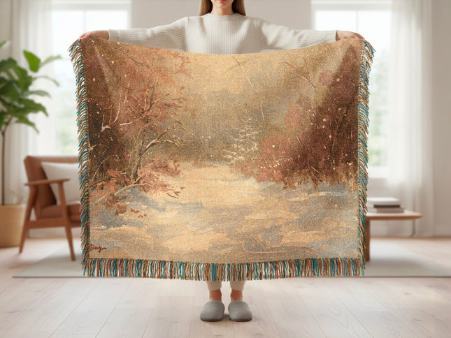 Scenic Autumn Forest Woven Blanket Artistic Decor