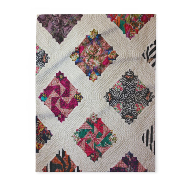 Colorful Patterned Quilt with Geometric Designs Blanket