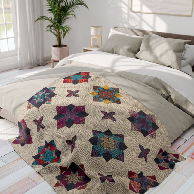 Cozy Handmade Quilt with Colorful Star Patterns
