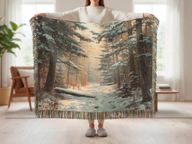 Cozy Winter Forest Scene Woven Blanket product