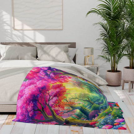 Vibrant Forest Scene Multicolor Printed Blanket