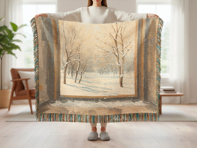 Winter Landscape Scene with Snowy Trees Blanket