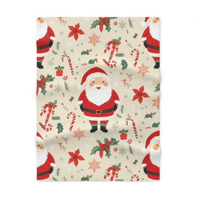 Christmas Santa Baby Blanket – Soft Fleece Holiday Throw with Candy Cane & Poinsettia Print