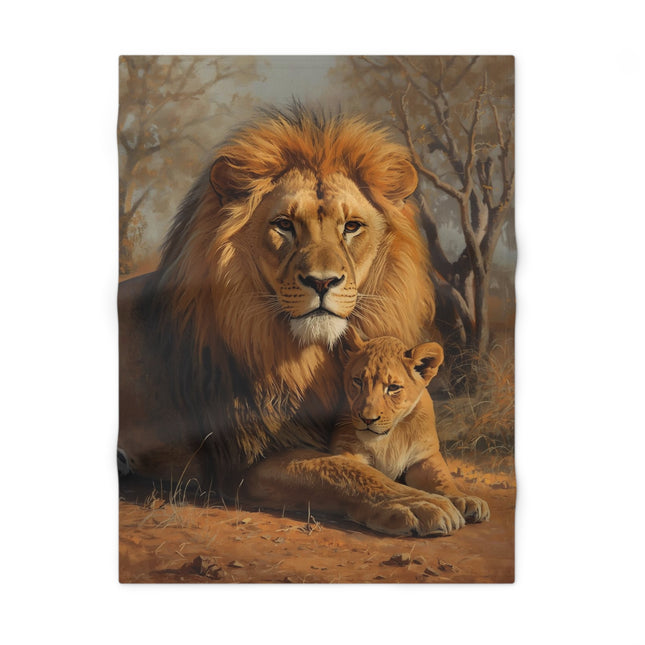 Lion and Cub Fleece Baby Blanket — Soft Safari Nursery Throw