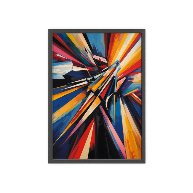 Abstract Burst Poster with Wooden Frame — Colorful Geometric Wall Art