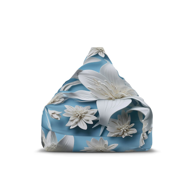 White Lily Patterned Bean Bag Chair with Blue Background