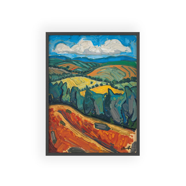 Framed Colorful Landscape Poster — Vibrant Abstract Countryside Wall Art
