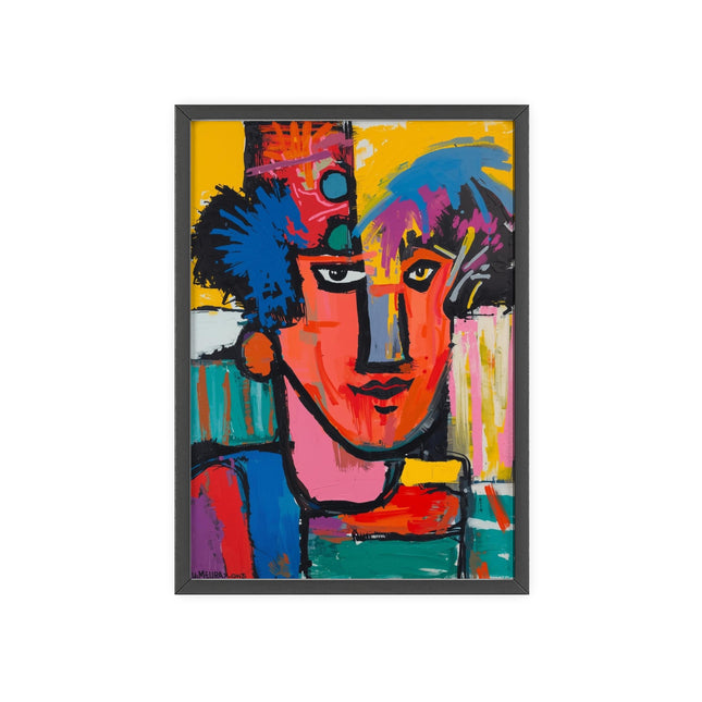 Abstract Colorful Portrait Poster with Wooden Frame — Modern Pop Art Wall Decor