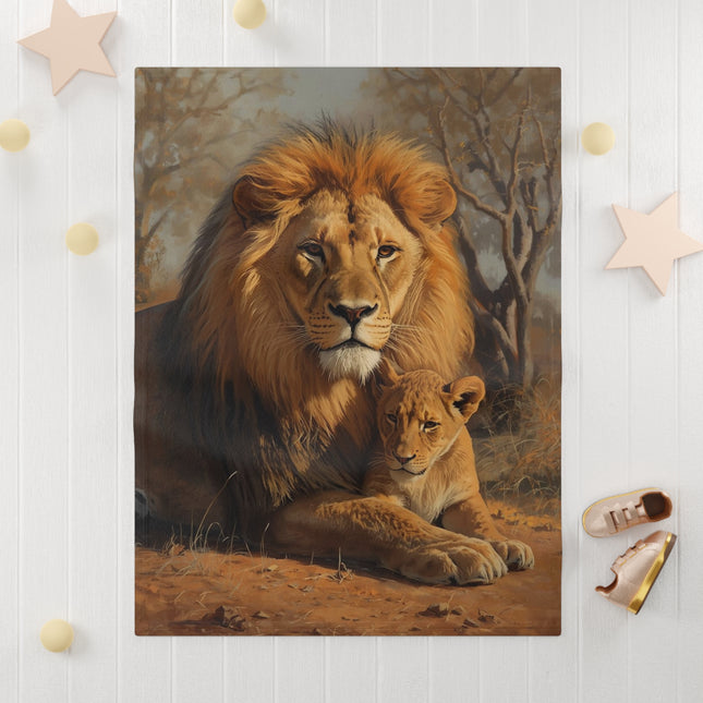 Lion and Cub Fleece Baby Blanket — Soft Safari Nursery Throw