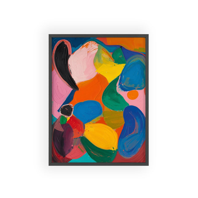 Abstract Color Splash Poster with Wooden Frame — Vibrant Modern Wall Art