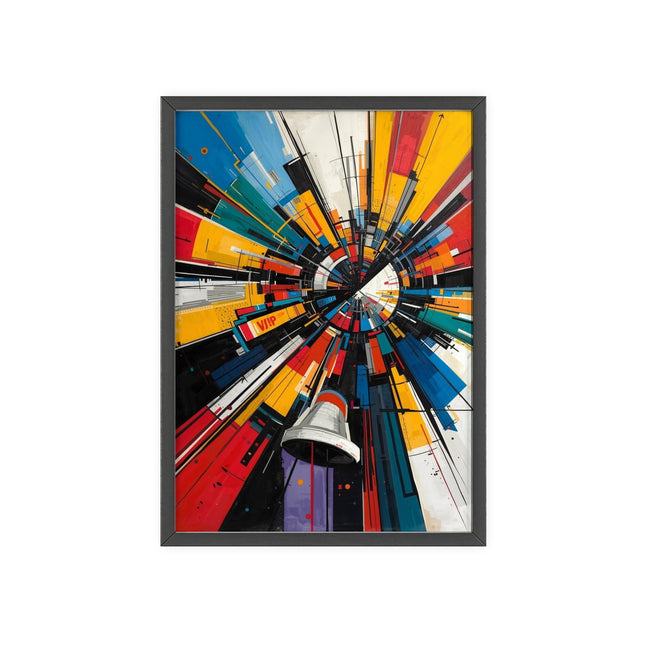 Abstract City Burst Poster with Wooden Frame — Colorful Geometric Wall Art