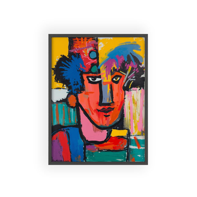 Abstract Colorful Portrait Poster with Wooden Frame — Modern Pop Art Wall Decor