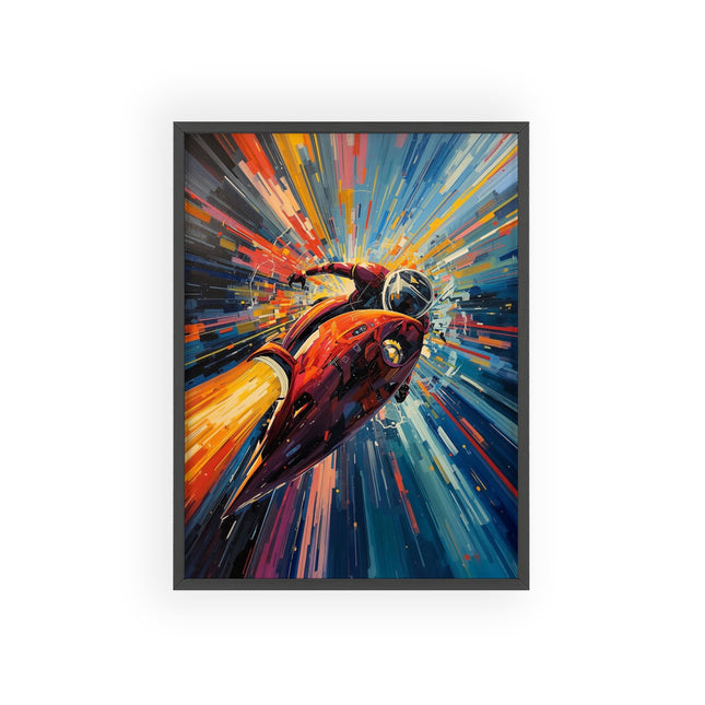 Retro Rocket Poster — Framed Vintage Space Art Print