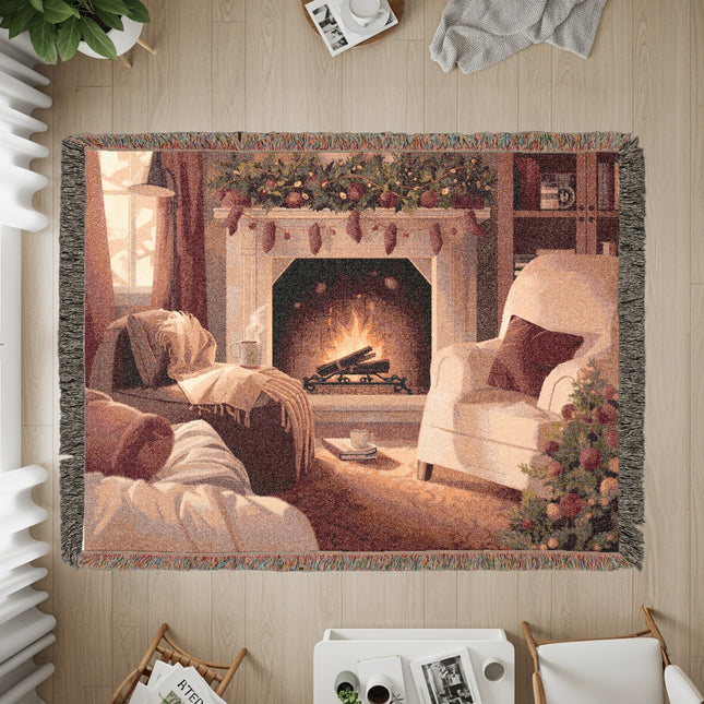 Cozy Winter Fireplace Scene Decorative Rug