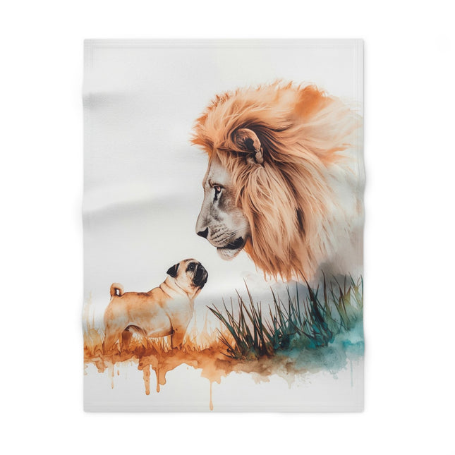 Lion and Pug Fleece Baby Blanket — Soft Watercolor Nursery Throw