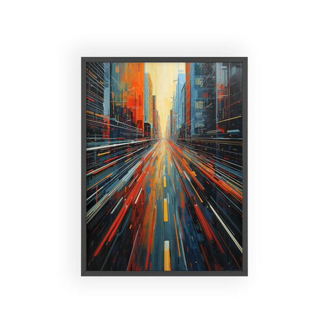 Abstract City Street Art Poster with Wooden Frame — Urban Motion Wall Art
