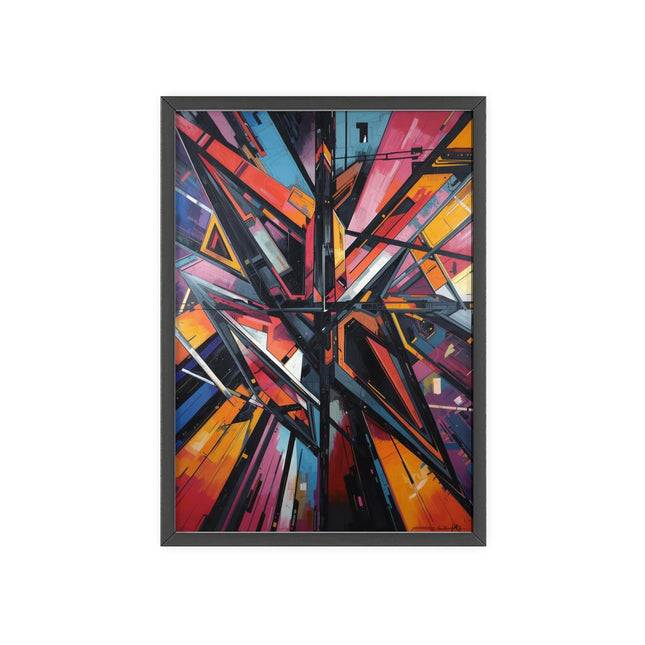 Abstract Geometric Wall Art Poster with Wooden Frame — Vibrant Urban Graffiti Style