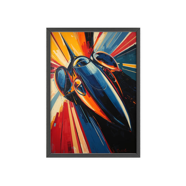 Retro Jetliner Art Poster with Wooden Frame — Vintage Aviation Wall Decor