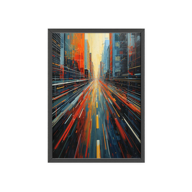 Abstract City Street Art Poster with Wooden Frame — Urban Motion Wall Art