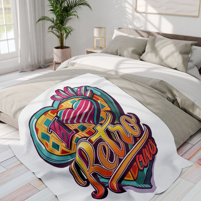 Retro Love Waffle Heart Graphic on Cozy Blanket