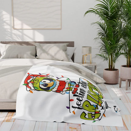 Feeling Extra Grinchy Santa Dog Illustration Blanket