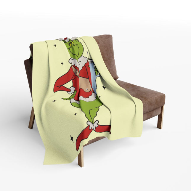 Grinch Holding Gift Cartoon Christmas Blanket