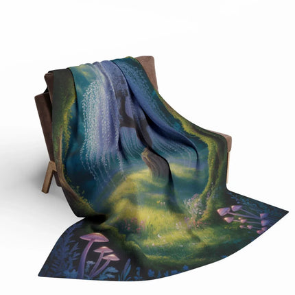 Enchanting Waterfall Forest Scene Cozy Blanket