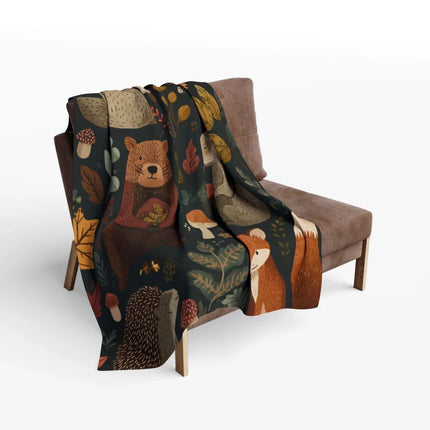 Cozy Woodland Theme Bears Foxes Hedgehogs Design Blanket