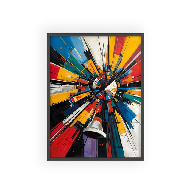 Abstract City Burst Poster with Wooden Frame — Colorful Geometric Wall Art