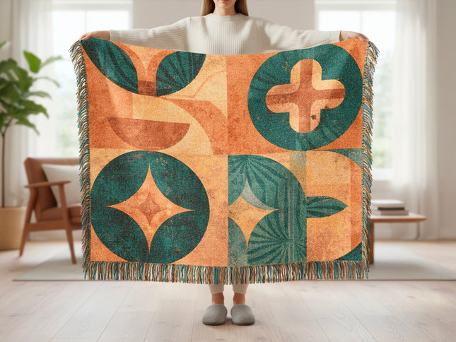 Vibrant Geometric Patterned Blanket for Home Decor