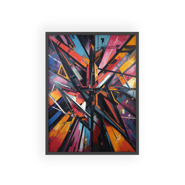 Abstract Geometric Wall Art Poster with Wooden Frame — Vibrant Urban Graffiti Style