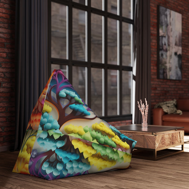 Vibrant Triangular Bean Bag with Leafy Pattern