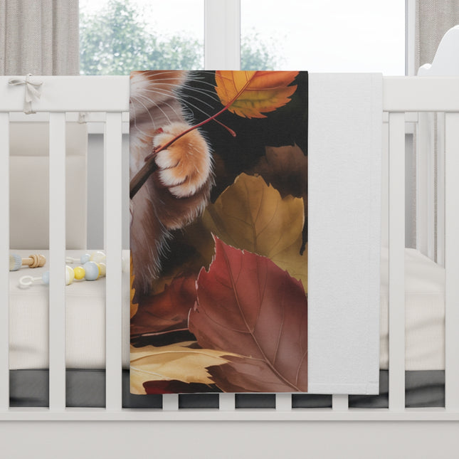Autumn-themed Cat Image on Baby Crib Blanket