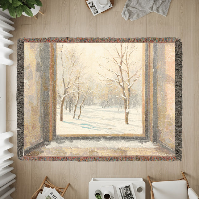 Winter Scene Through a Window Printed Rug