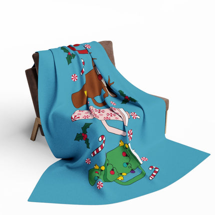Cute Reindeer Candy Cane Design Christmas Blanket