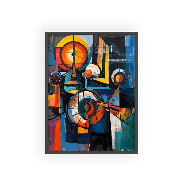 Abstract Geometric Art Poster with Wooden Frame — Colorful Modern Wall Art
