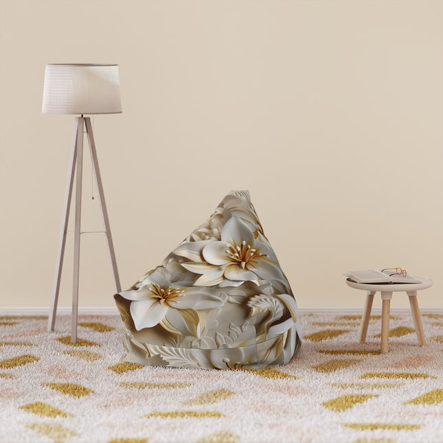 Beige Floral Print Bean Bag with Soft Cushion