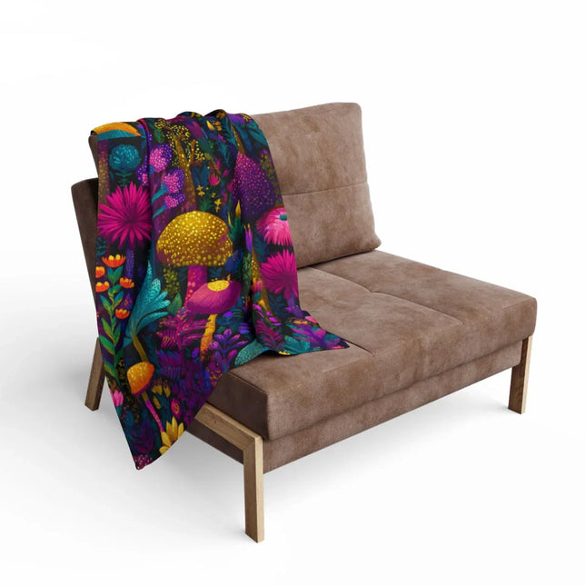 Colorful Mushroom and Floral Design Blanket