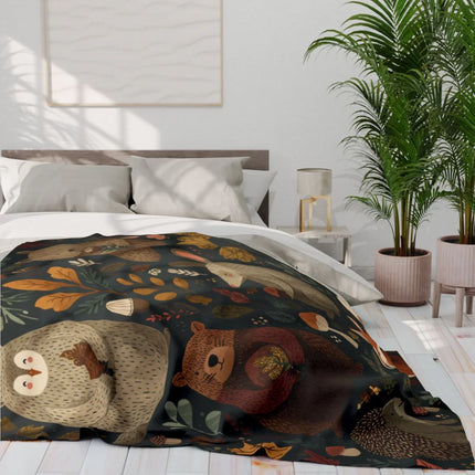 Cozy Bears and Leaves Fleece Blanket