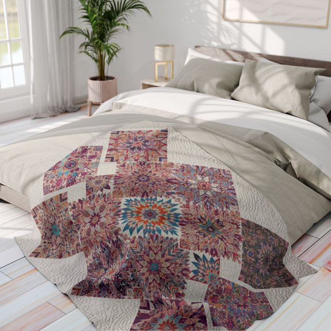 Colorful Geometric Patterned Quilt for Cozy Bedrooms