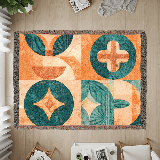 Colorful Geometric Pattern Orange Green Modern Rug
