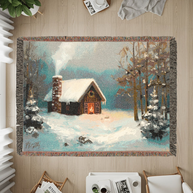 Winter Wonderland Cabin Scene Area Rug