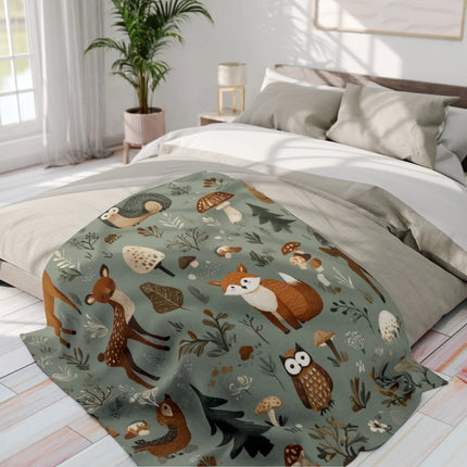 Whimsical Woodland Animals Pattern Cozy Blanket