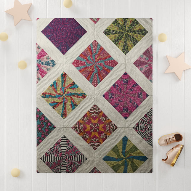 Colorful Geometric Patchwork Quilt Designed Art