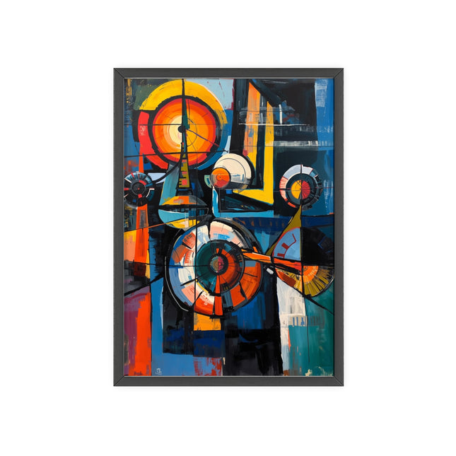 Abstract Geometric Art Poster with Wooden Frame — Colorful Modern Wall Art