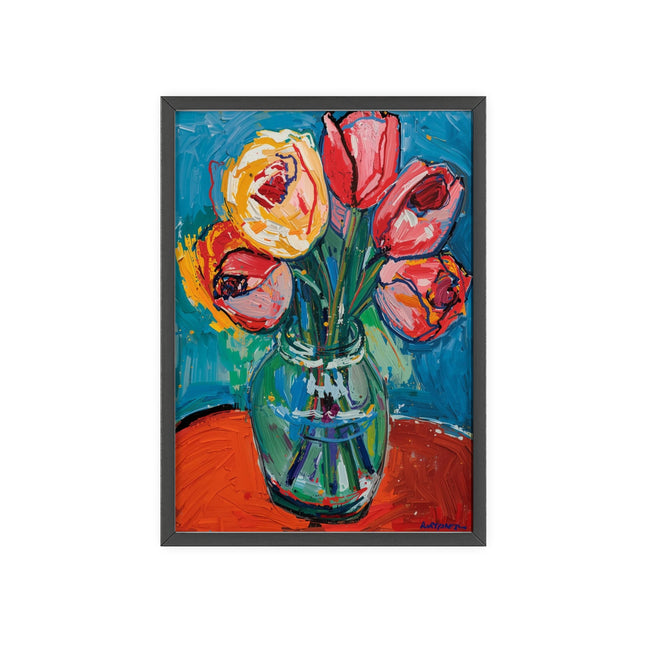 Framed Floral Poster – Bold Tulip Vase Wall Art