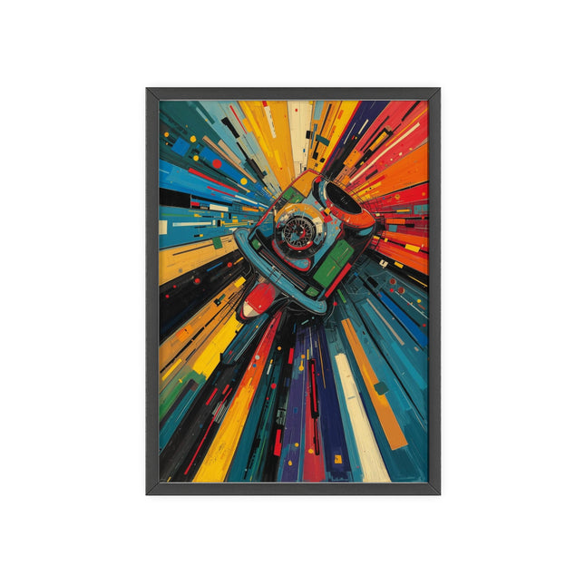 Retro Camera Burst Poster with Wooden Frame — Colorful Vintage Photography Wall Art