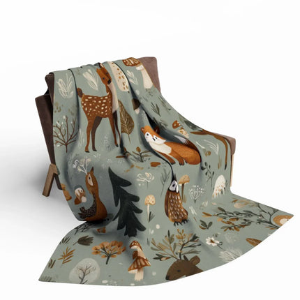 Enchanting Woodland Creatures Patterned Throw Blanket