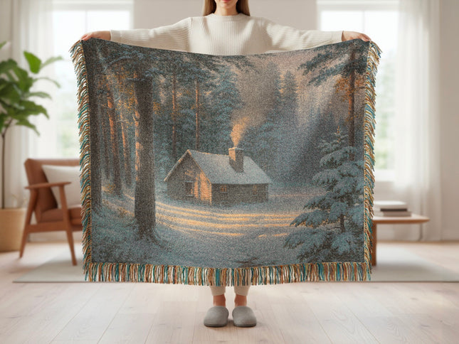 Cozy Cabin in the Woods Tapestry Blanket Product
